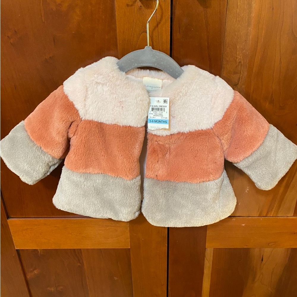 NEW First Impressions Baby Girl 3-6 months faux fur reversible coat